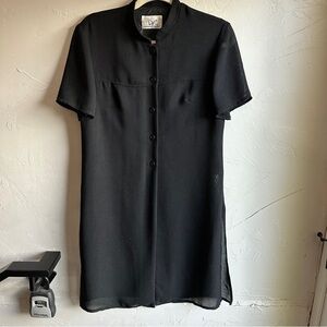 Donna Ricco Y2K Minimalist Goth Chic Black Knit Organza Button‎ Up Coverup Sz S?